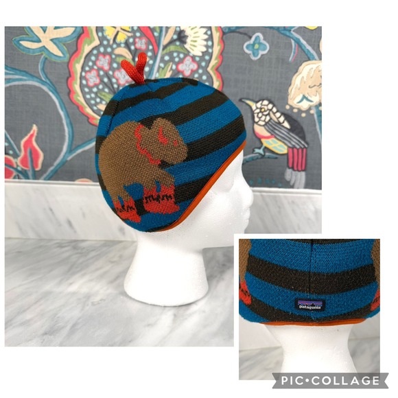 Patagonia Other - Patagonia Baby Buffalo Reversible Beanie Striped Fleece Lined Blue Brown 18-24M